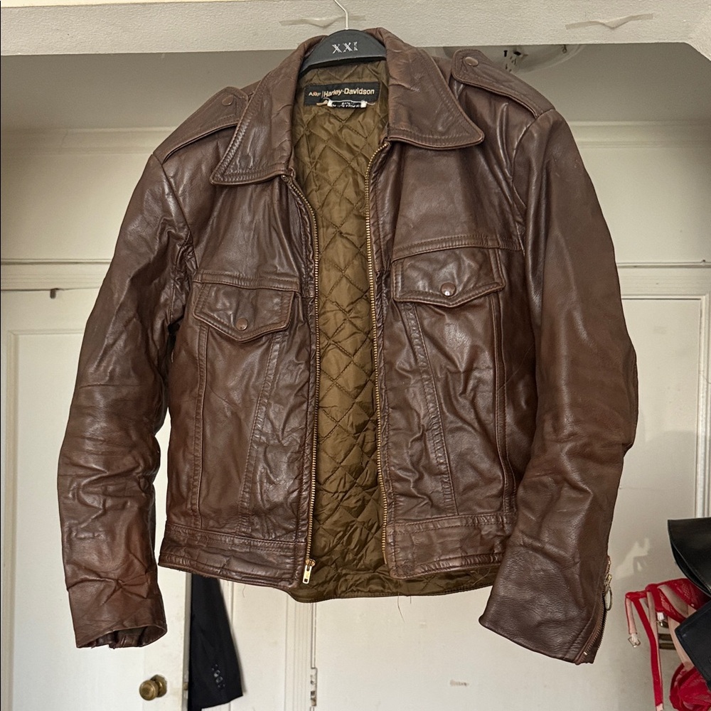 Harley-Davidson Brown Leather Trucker Bomber Jacket